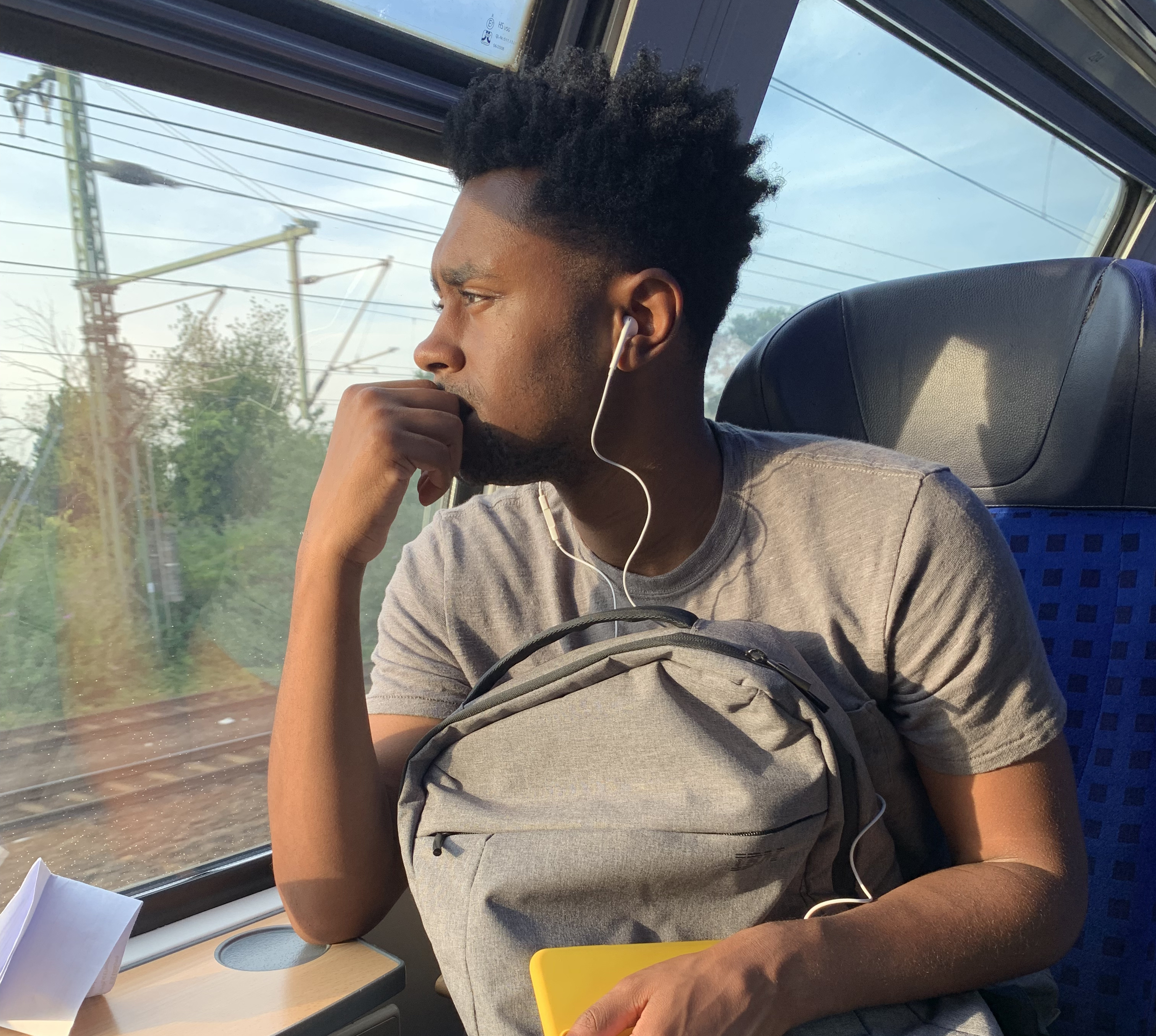 That's me! Looking out of a train window onto the Dutch countryside